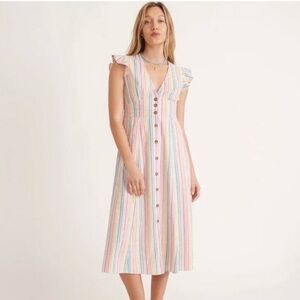 Marine Layer Hemp Camila Rainbow Stripe Midi Dress - M